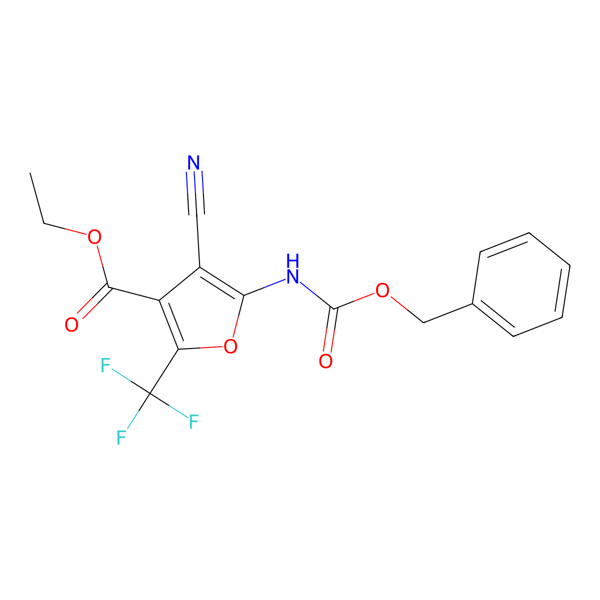 Ethyl 5-{[(benzyloxy)carbonyl]amino}-4-cyano-2-(trifluoromethyl)furan-3-carboxylate molecular structure, CAS 2680706-93-6