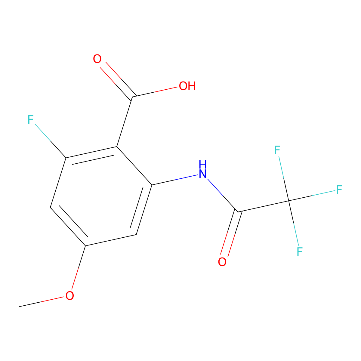 2-Fluoro-4-methoxy-6-(2,2,2-trifluoroacetamido)benzoic acid molecular structure, CAS 2680707-00-8