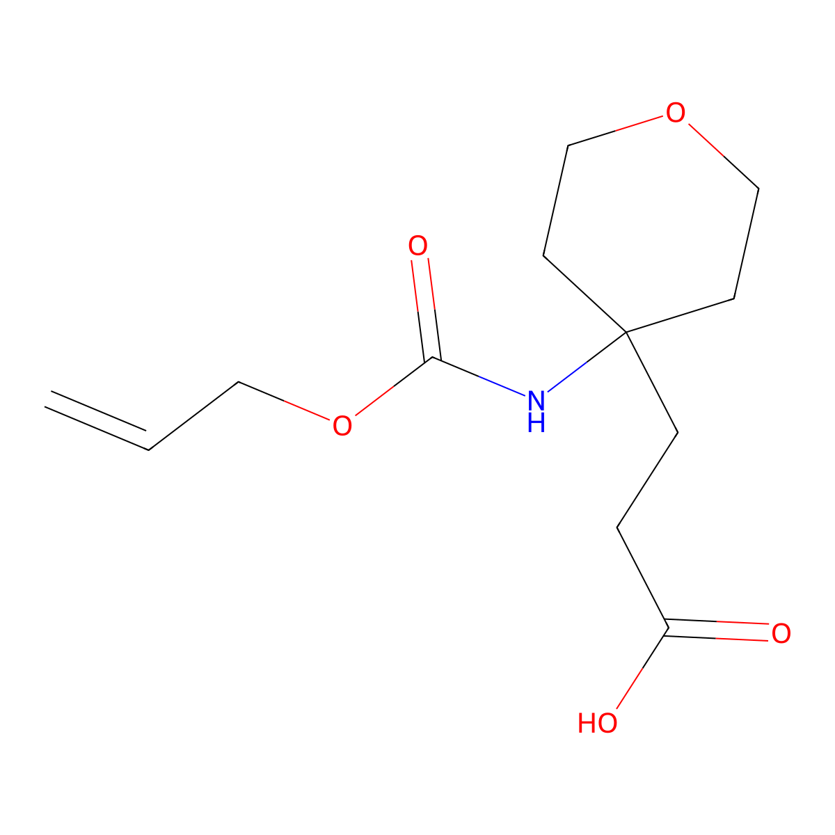 3-(4-{[(Prop-2-en-1-yloxy)carbonyl]amino}oxan-4-yl)propanoic acid molecular structure, CAS 2680707-14-4
