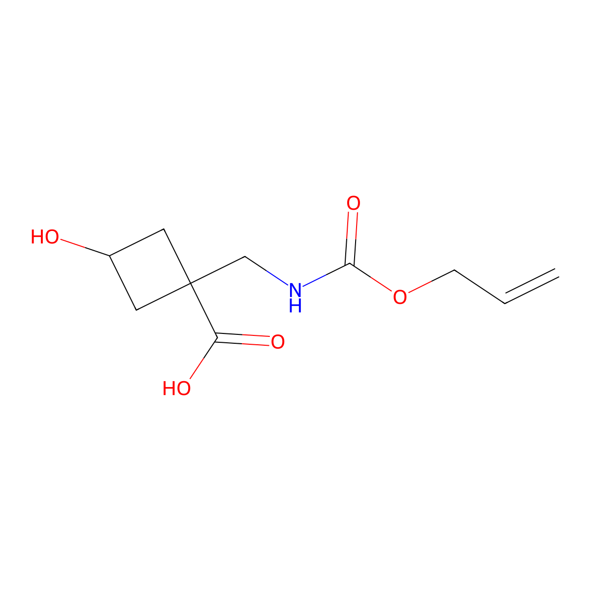 3-Hydroxy-1-({[(prop-2-en-1-yloxy)carbonyl]amino}methyl)cyclobutane-1-carboxylic acid molecular structure, CAS 2680707-25-7