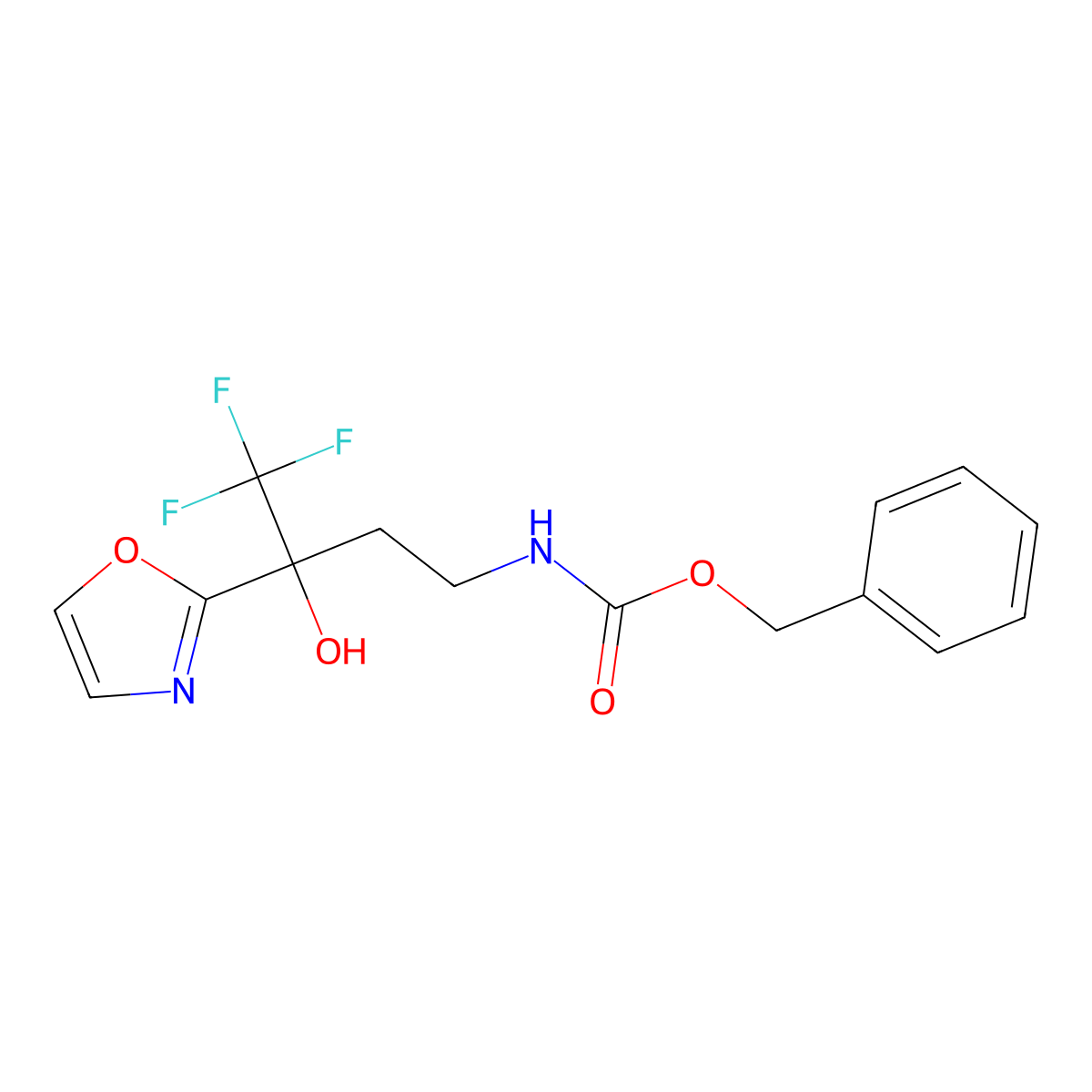 benzyl N-[4,4,4-trifluoro-3-hydroxy-3-(1,3-oxazol-2-yl)butyl]carbamate molecular structure, CAS 2680707-30-4