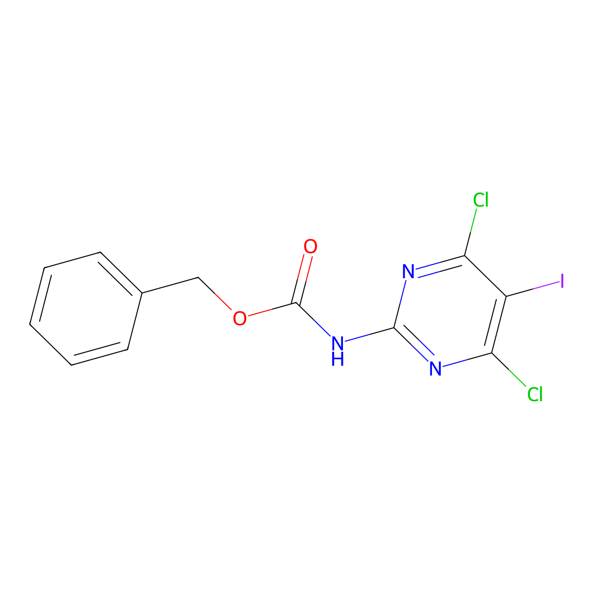 benzyl N-(4,6-dichloro-5-iodopyrimidin-2-yl)carbamate molecular structure, CAS 2680707-44-0