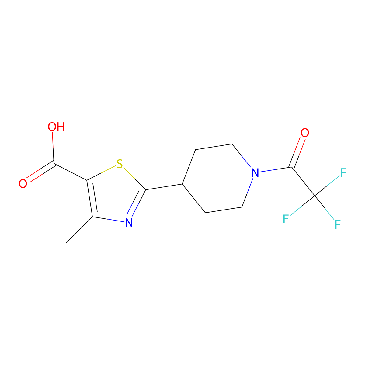 4-Methyl-2-[1-(2,2,2-trifluoroacetyl)piperidin-4-yl]-1,3-thiazole-5-carboxylic acid molecular structure, CAS 2680707-82-6