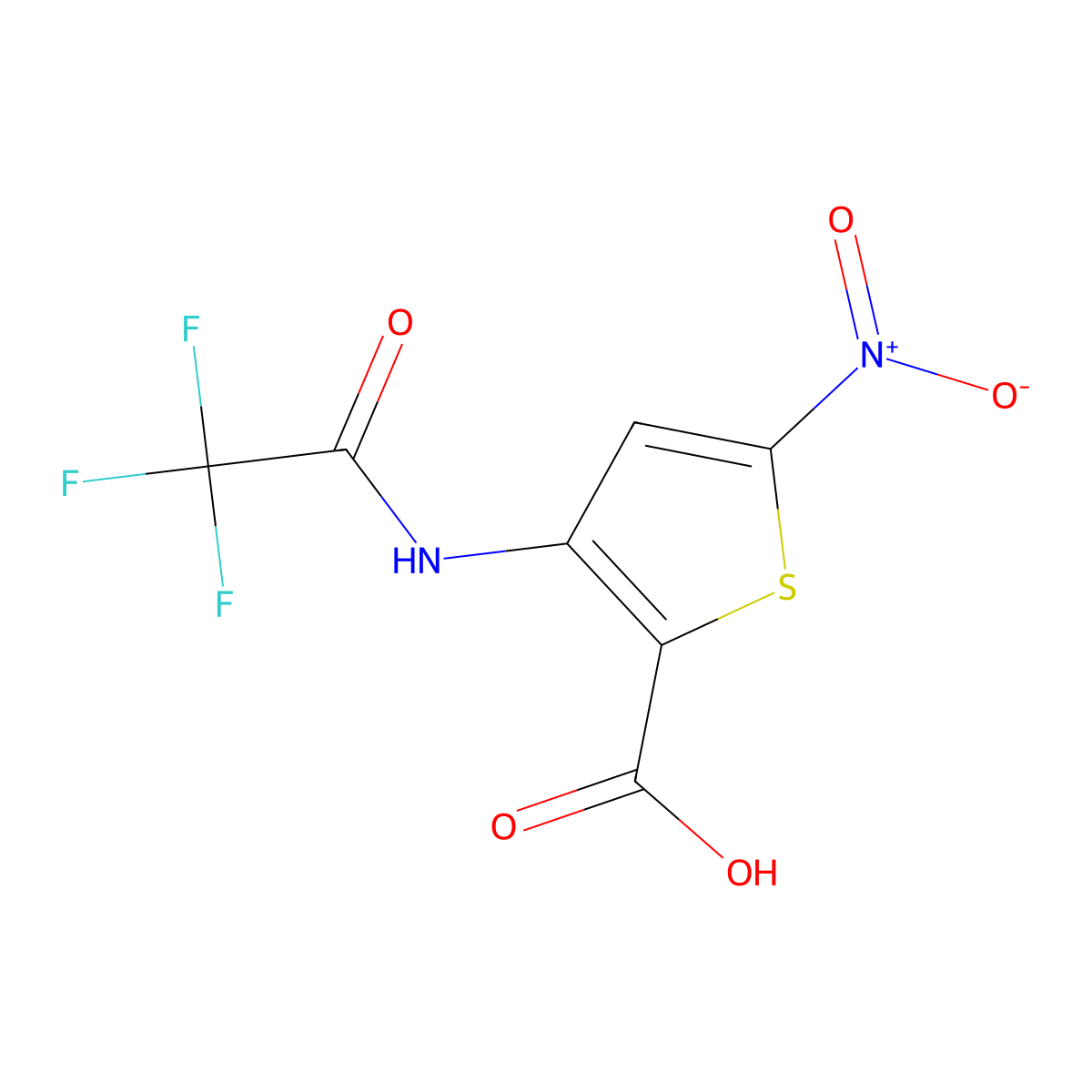5-Nitro-3-(2,2,2-trifluoroacetamido)thiophene-2-carboxylic acid molecular structure, CAS 2680707-83-7