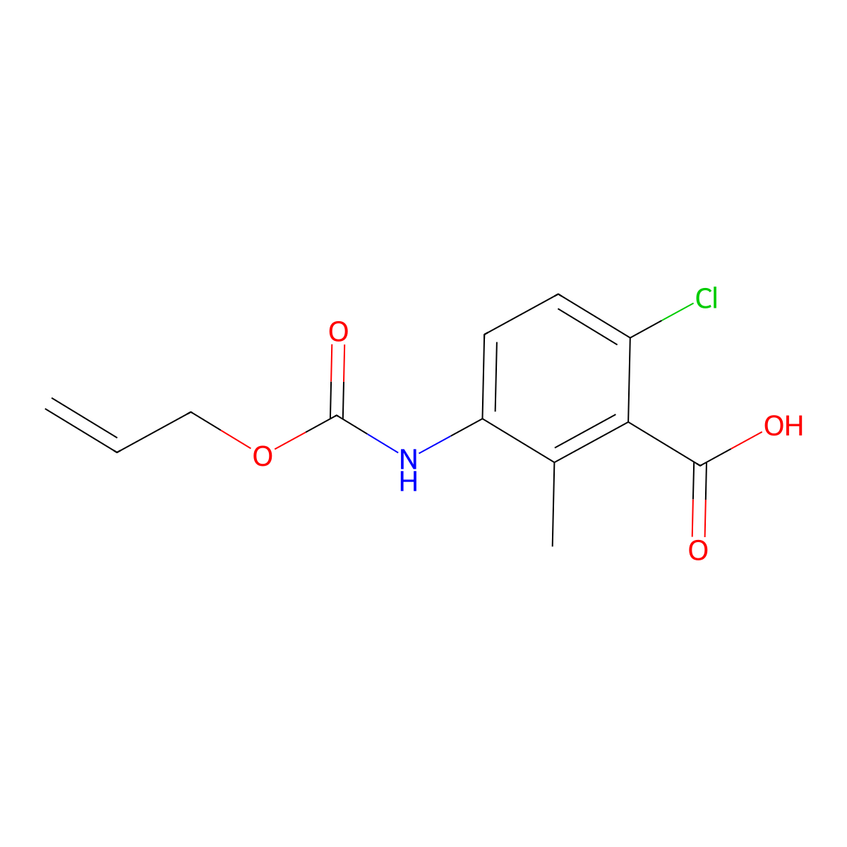 6-Chloro-2-methyl-3-{[(prop-2-en-1-yloxy)carbonyl]amino}benzoic acid molecular structure, CAS 2680707-84-8