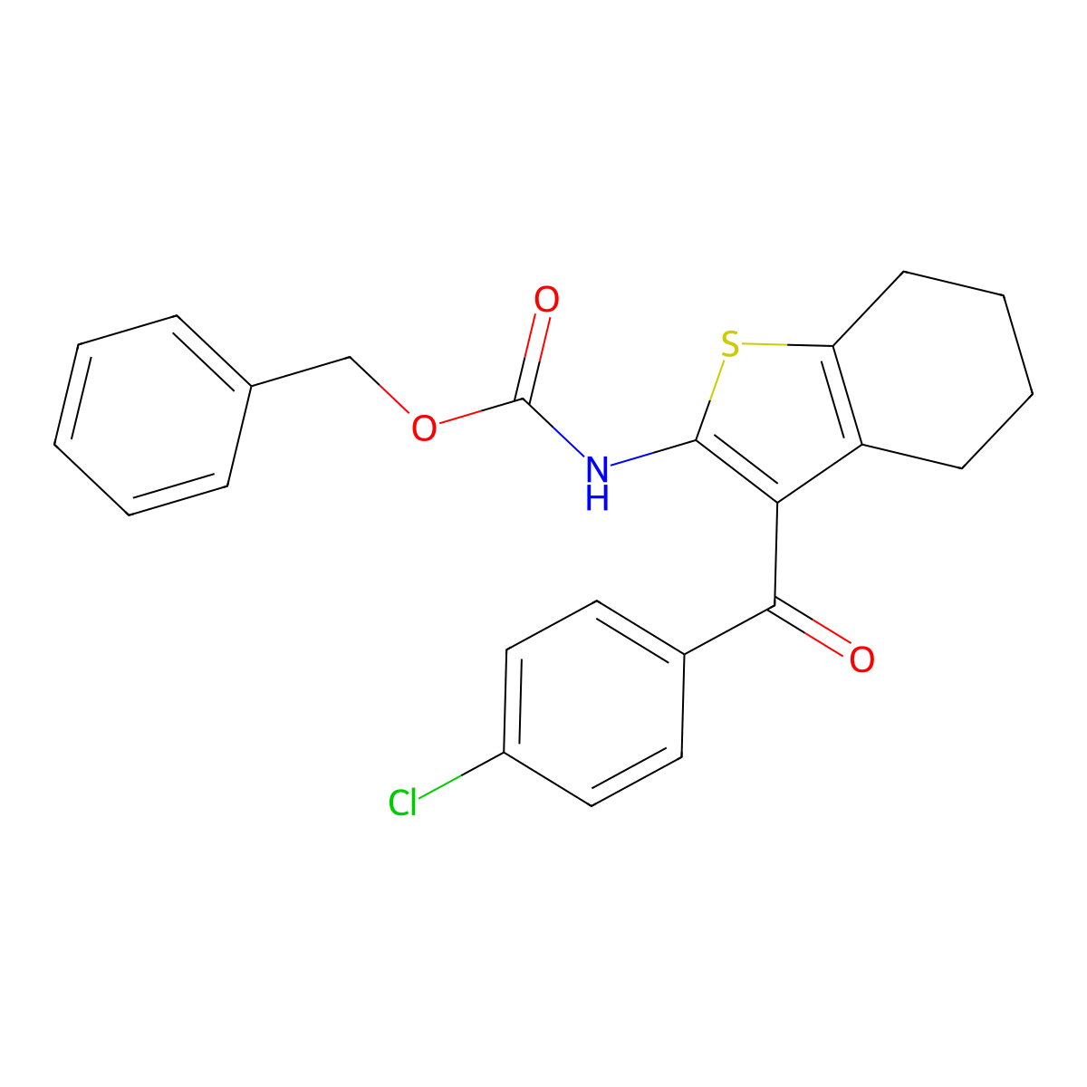 benzyl N-[3-(4-chlorobenzoyl)-4,5,6,7-tetrahydro-1-benzothiophen-2-yl]carbamate molecular structure, CAS 2680707-93-9