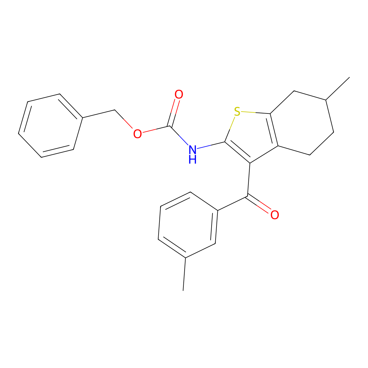 benzyl N-[6-methyl-3-(3-methylbenzoyl)-4,5,6,7-tetrahydro-1-benzothiophen-2-yl]carbamate molecular structure, CAS 2680707-99-5