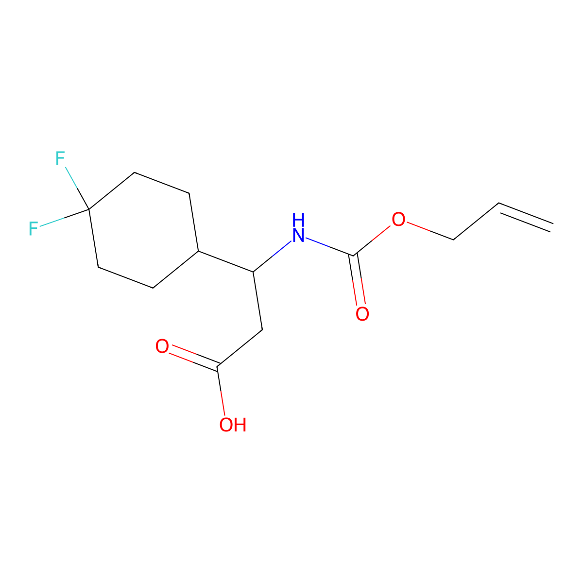 3-(4,4-Difluorocyclohexyl)-3-{[(prop-2-en-1-yloxy)carbonyl]amino}propanoic acid molecular structure, CAS 2680708-00-1