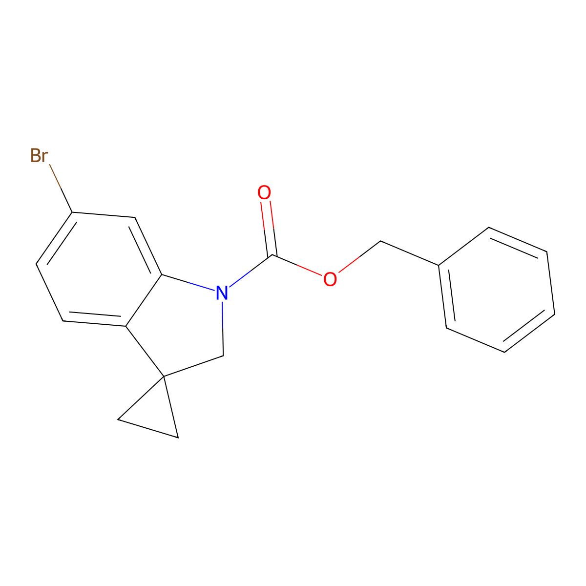 Benzyl 6'-bromo-1',2'-dihydrospiro[cyclopropane-1,3'-indole]-1'-carboxylate molecular structure, CAS 2680708-16-9