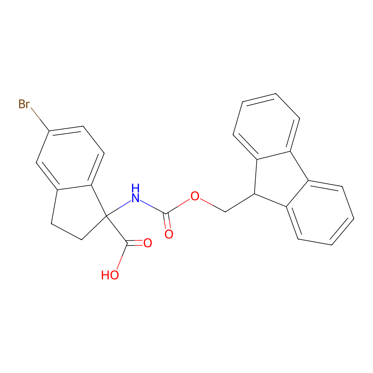 5-bromo-1-({[(9H-fluoren-9-yl)methoxy]carbonyl}amino)-2,3-dihydro-1H-indene-1-carboxylic acid molecular structure, CAS 2680708-43-2