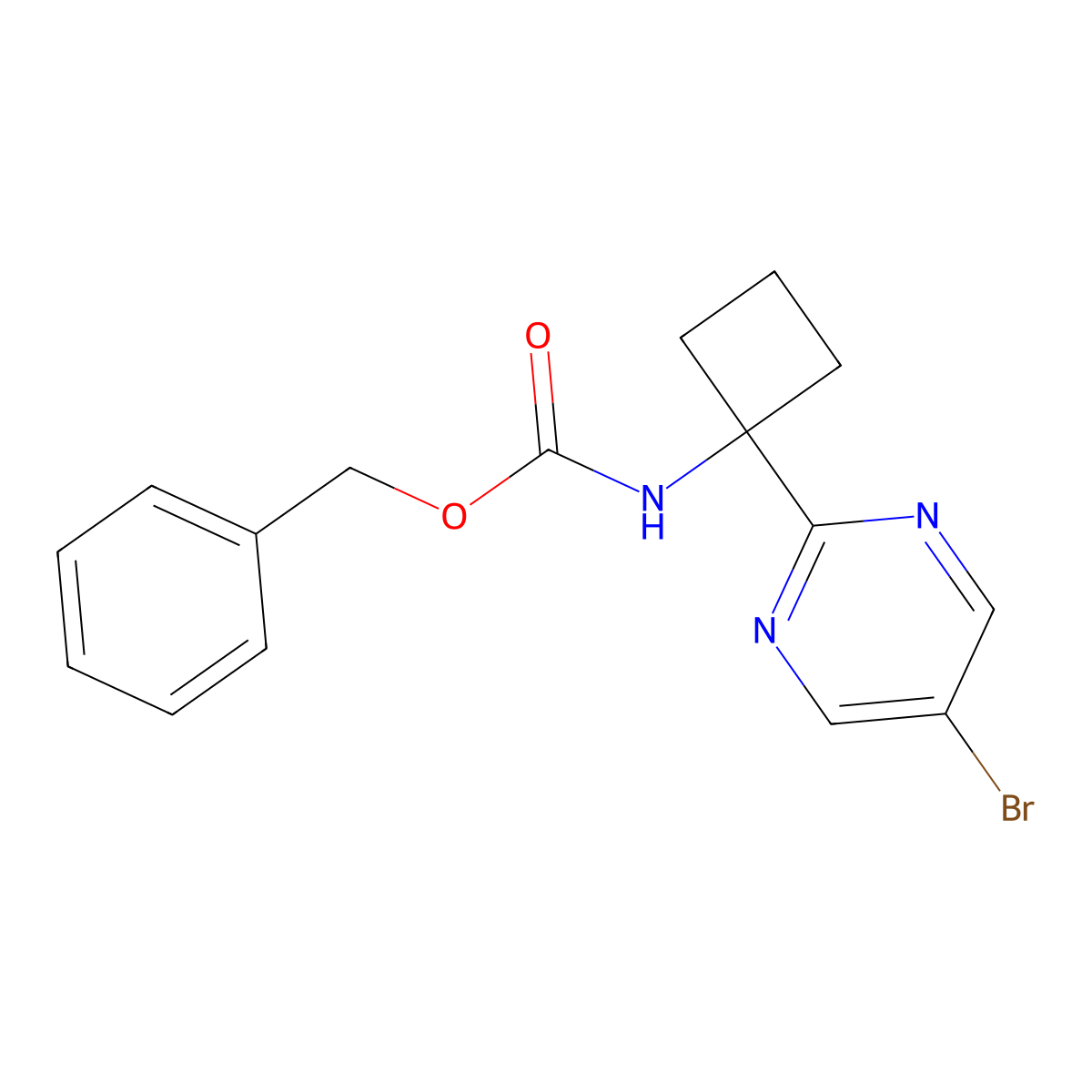benzyl N-[1-(5-bromopyrimidin-2-yl)cyclobutyl]carbamate molecular structure, CAS 2680708-56-7
