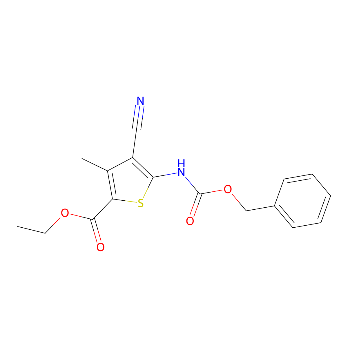 Ethyl 5-{[(benzyloxy)carbonyl]amino}-4-cyano-3-methylthiophene-2-carboxylate molecular structure, CAS 2680708-62-5