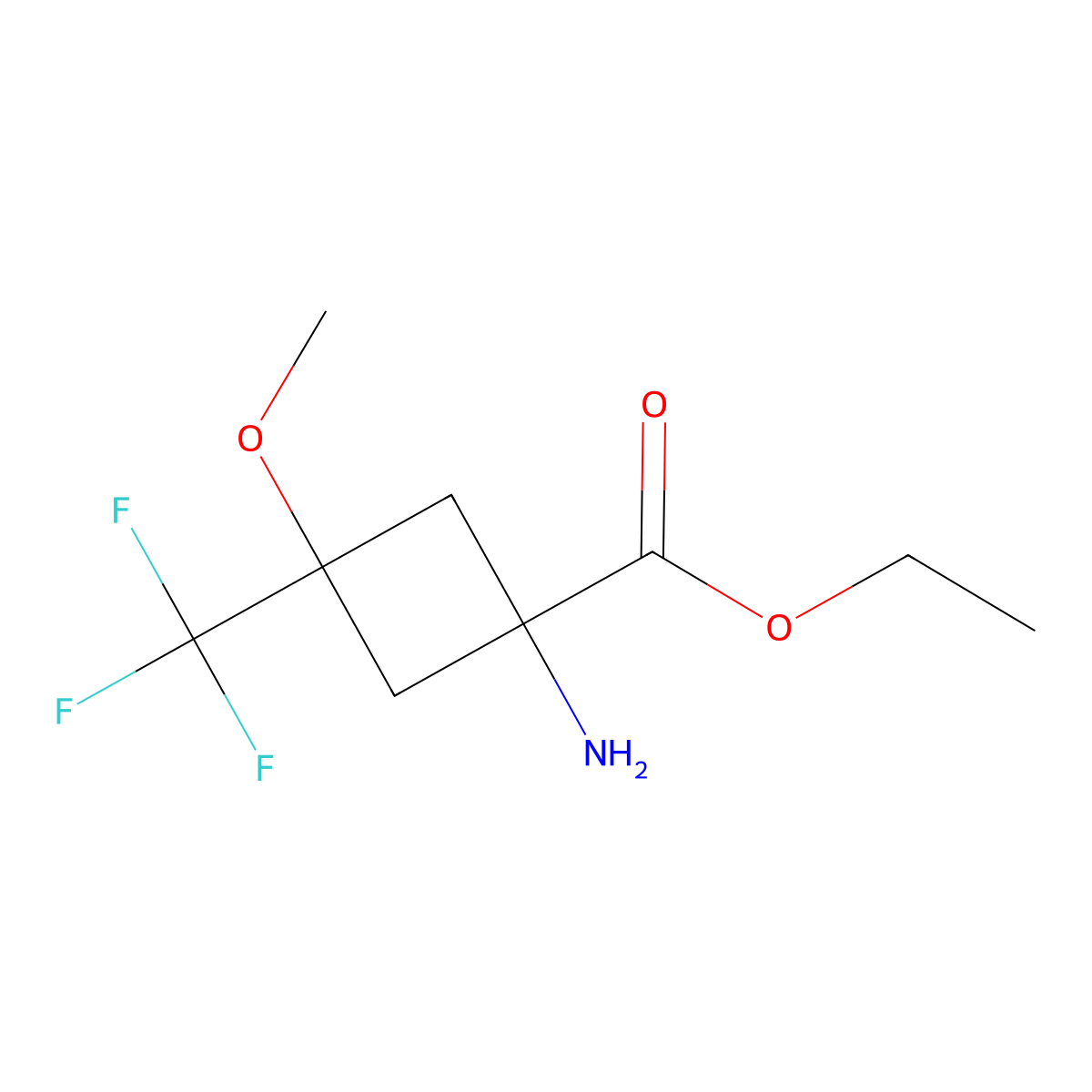 Ethyl 1-amino-3-methoxy-3-(trifluoromethyl)cyclobutane-1-carboxylate molecular structure, CAS 2680708-79-4