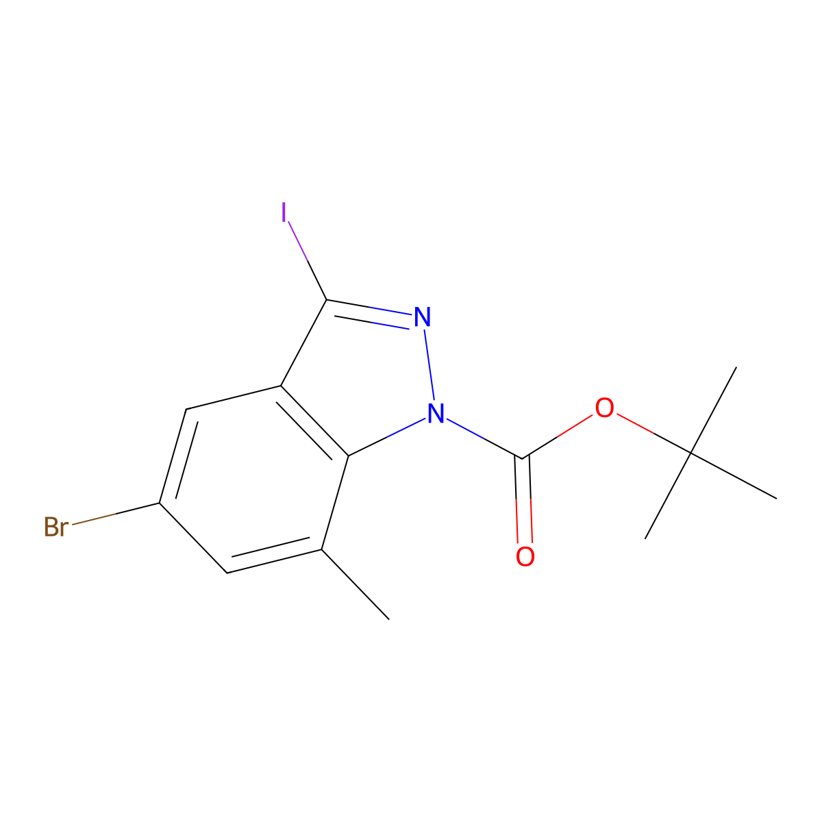 tert-butyl 5-bromo-3-iodo-7-methyl-1H-indazole-1-carboxylate molecular structure, CAS 2680708-84-1