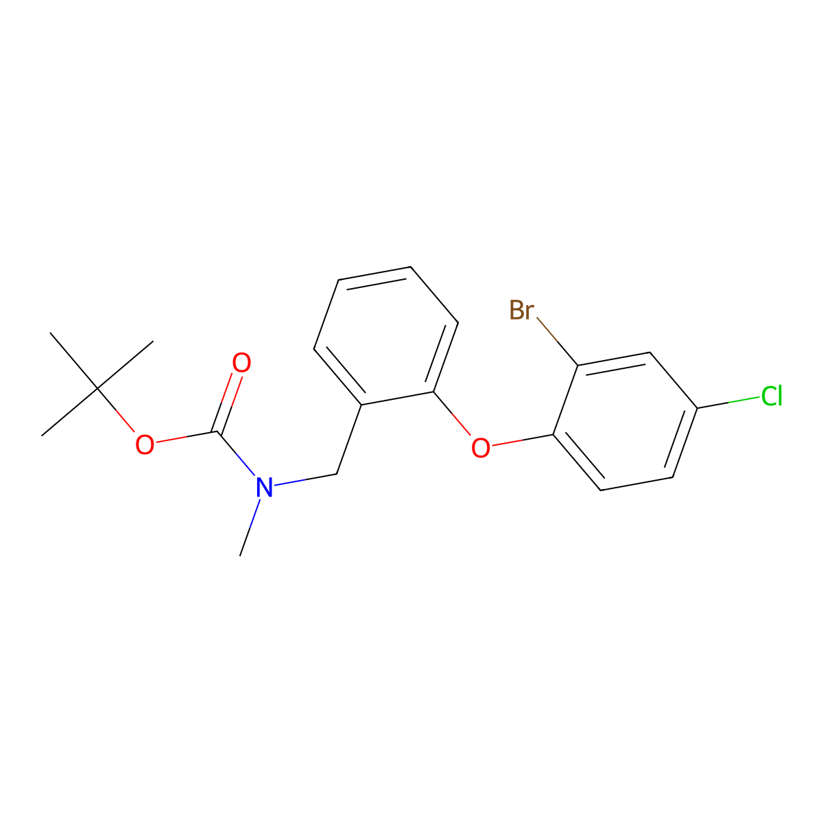 tert-butyl N-{[2-(2-bromo-4-chlorophenoxy)phenyl]methyl}-N-methylcarbamate molecular structure, CAS 2680708-88-5