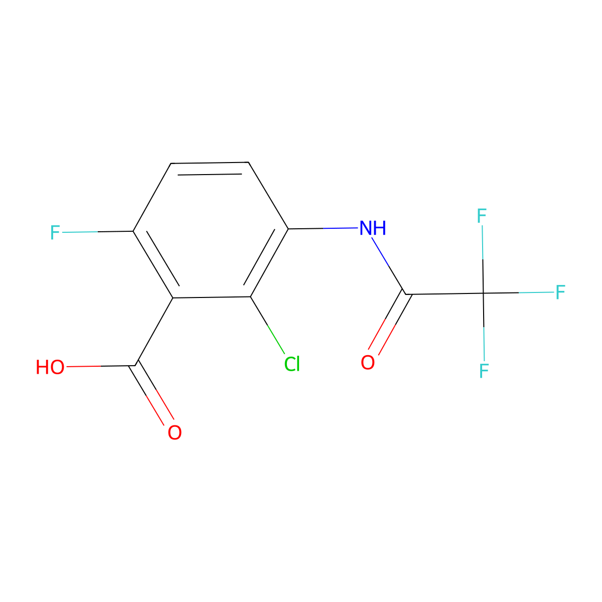 2-Chloro-6-fluoro-3-(2,2,2-trifluoroacetamido)benzoic acid molecular structure, CAS 2680708-89-6