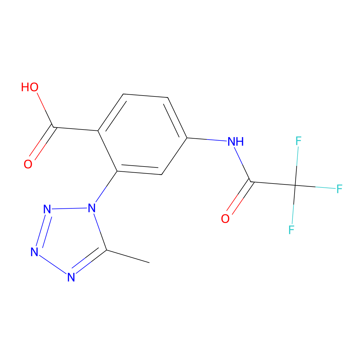 2-(5-methyl-1H-1,2,3,4-tetrazol-1-yl)-4-(2,2,2-trifluoroacetamido)benzoic acid molecular structure, CAS 2680708-95-4