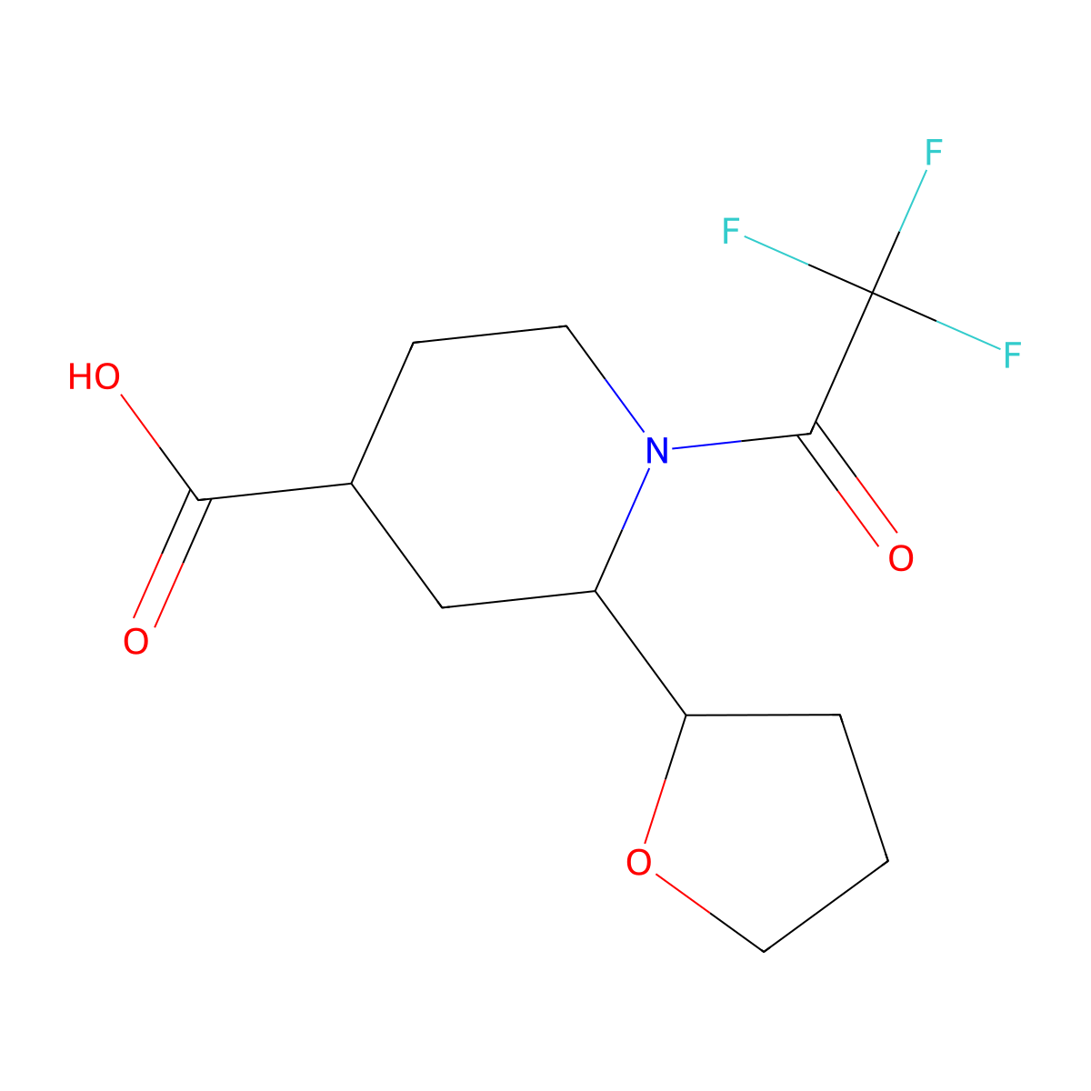 2-(Oxolan-2-yl)-1-(2,2,2-trifluoroacetyl)piperidine-4-carboxylic acid molecular structure, CAS 2680709-03-7