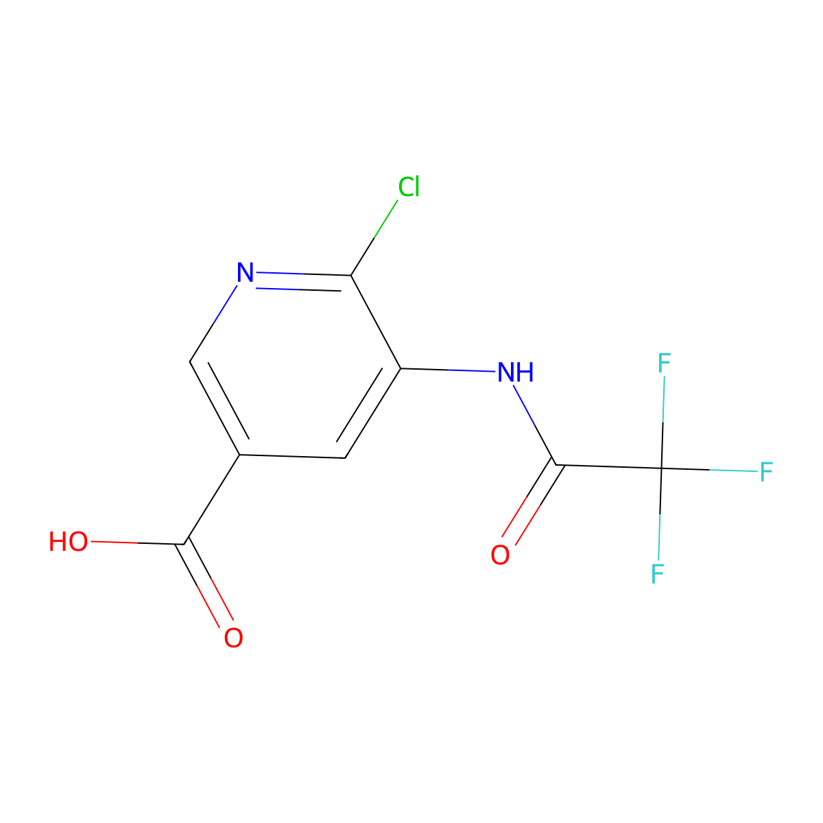 6-Chloro-5-(2,2,2-trifluoroacetamido)pyridine-3-carboxylic acid molecular structure, CAS 2680709-05-9