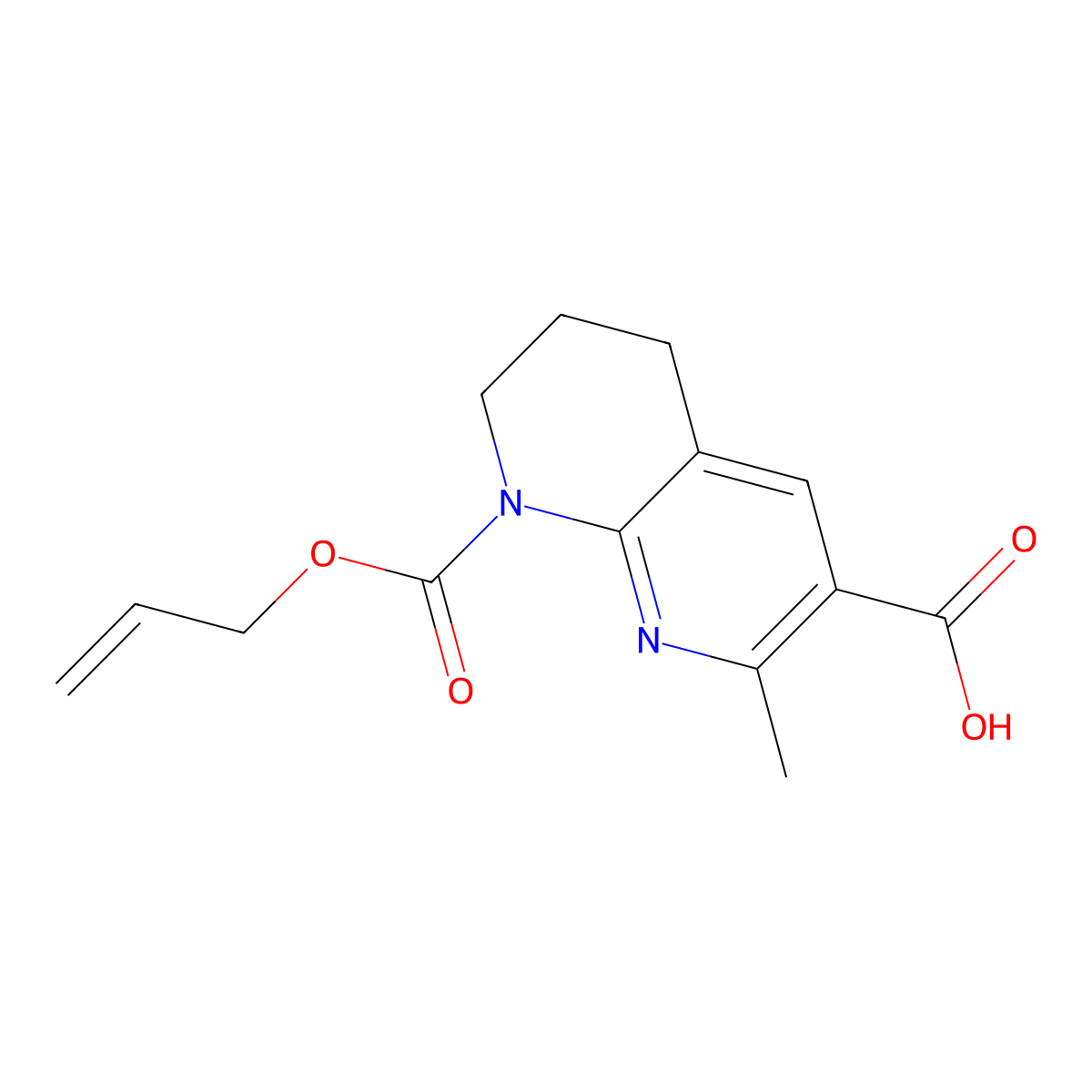 2-Methyl-8-[(prop-2-en-1-yloxy)carbonyl]-5,6,7,8-tetrahydro-1,8-naphthyridine-3-carboxylic acid molecular structure, CAS 2680709-10-6