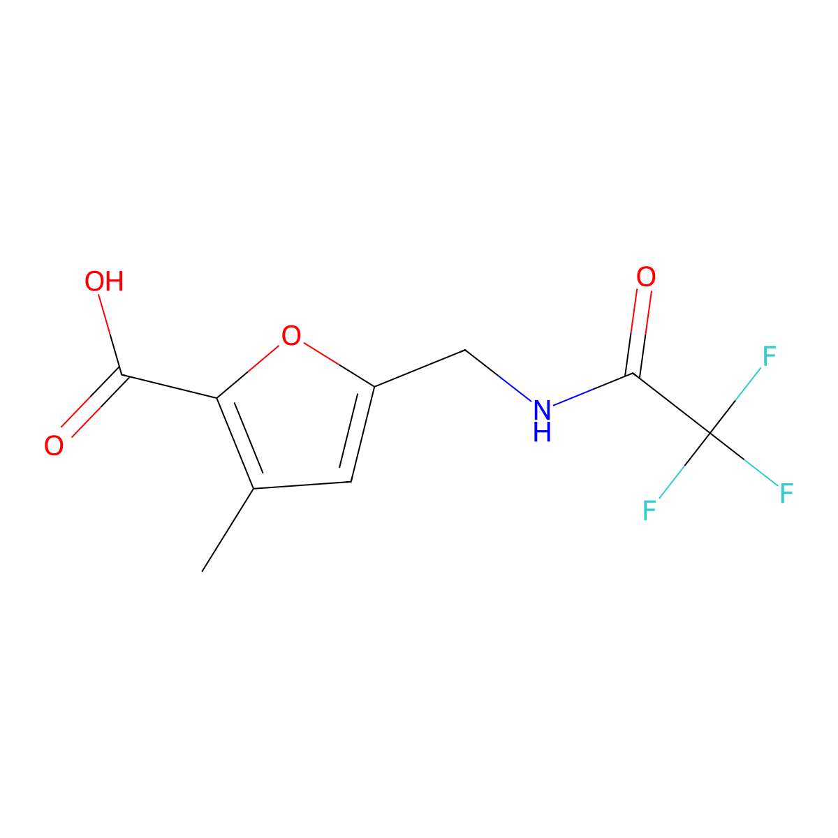 3-Methyl-5-[(2,2,2-trifluoroacetamido)methyl]furan-2-carboxylic acid molecular structure, CAS 2680709-26-4