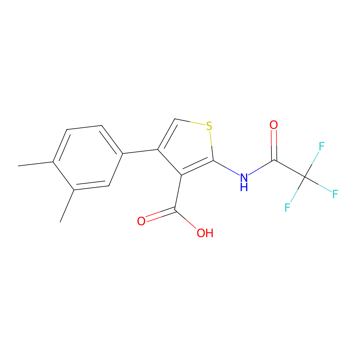 4-(3,4-Dimethylphenyl)-2-(2,2,2-trifluoroacetamido)thiophene-3-carboxylic acid molecular structure, CAS 2680709-35-5