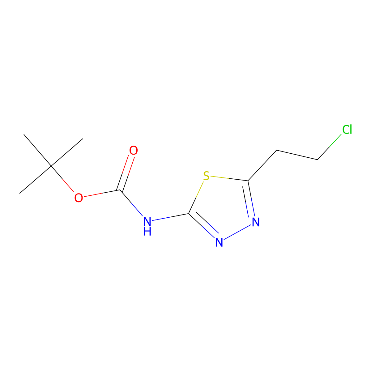 tert-butyl N-[5-(2-chloroethyl)-1,3,4-thiadiazol-2-yl]carbamate molecular structure, CAS 2680709-36-6