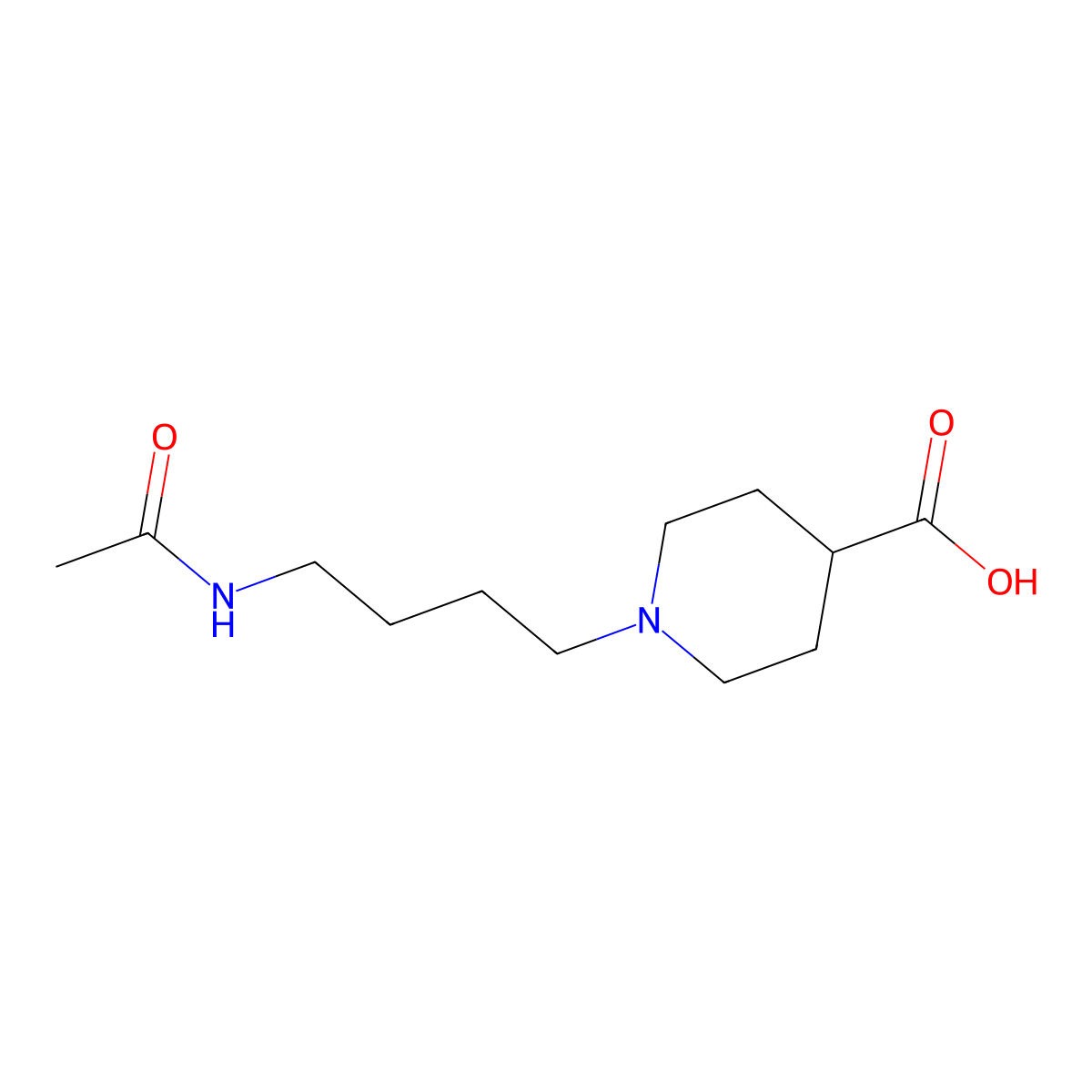 1-(4-Acetamidobutyl)piperidine-4-carboxylic acid molecular structure, CAS 2680709-40-2