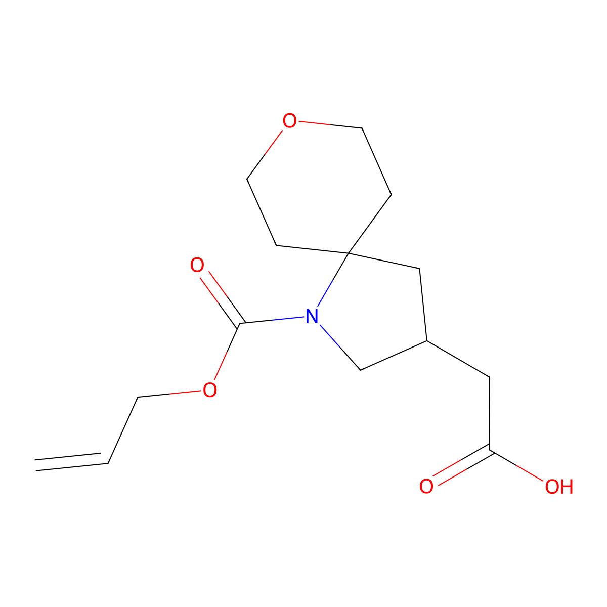 2-{1-[(Prop-2-en-1-yloxy)carbonyl]-8-oxa-1-azaspiro[4.5]decan-3-yl}acetic acid molecular structure, CAS 2680709-44-6