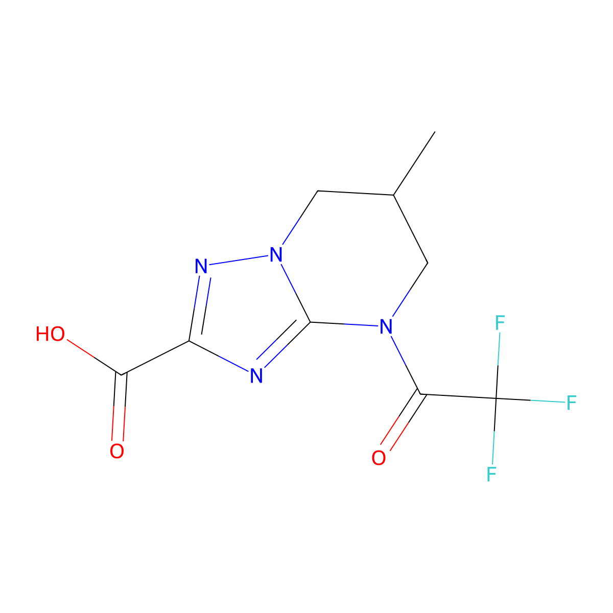6-methyl-4-(2,2,2-trifluoroacetyl)-4H,5H,6H,7H-[1,2,4]triazolo[1,5-a]pyrimidine-2-carboxylic acid molecular structure, CAS 2680709-49-1