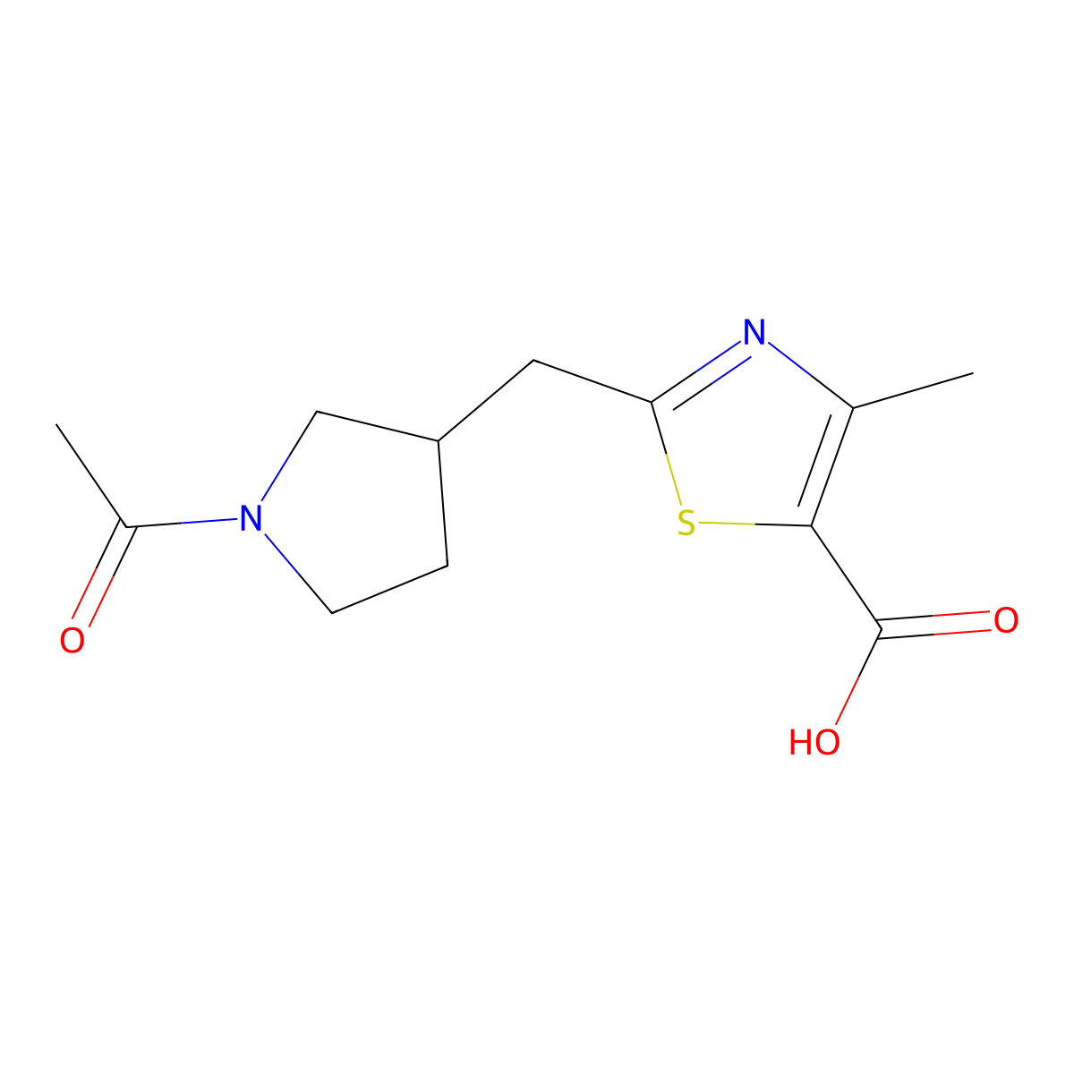 2-[(1-Acetylpyrrolidin-3-yl)methyl]-4-methyl-1,3-thiazole-5-carboxylic acid molecular structure, CAS 2680709-66-2