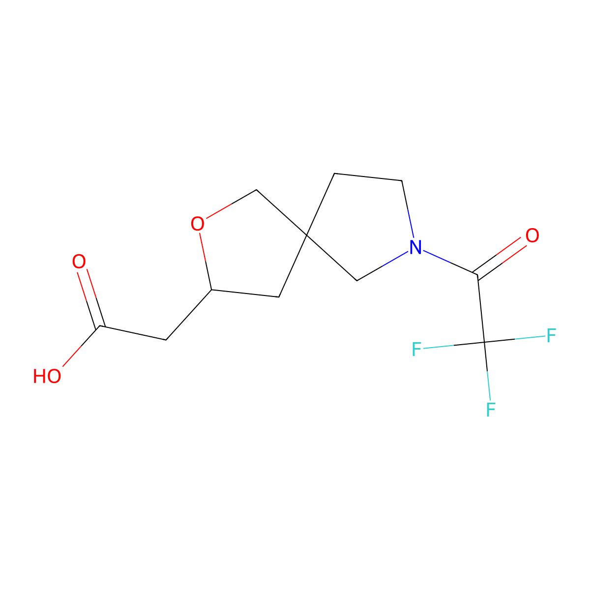 2-[7-(2,2,2-Trifluoroacetyl)-2-oxa-7-azaspiro[4.4]nonan-3-yl]acetic acid molecular structure, CAS 2680709-74-2