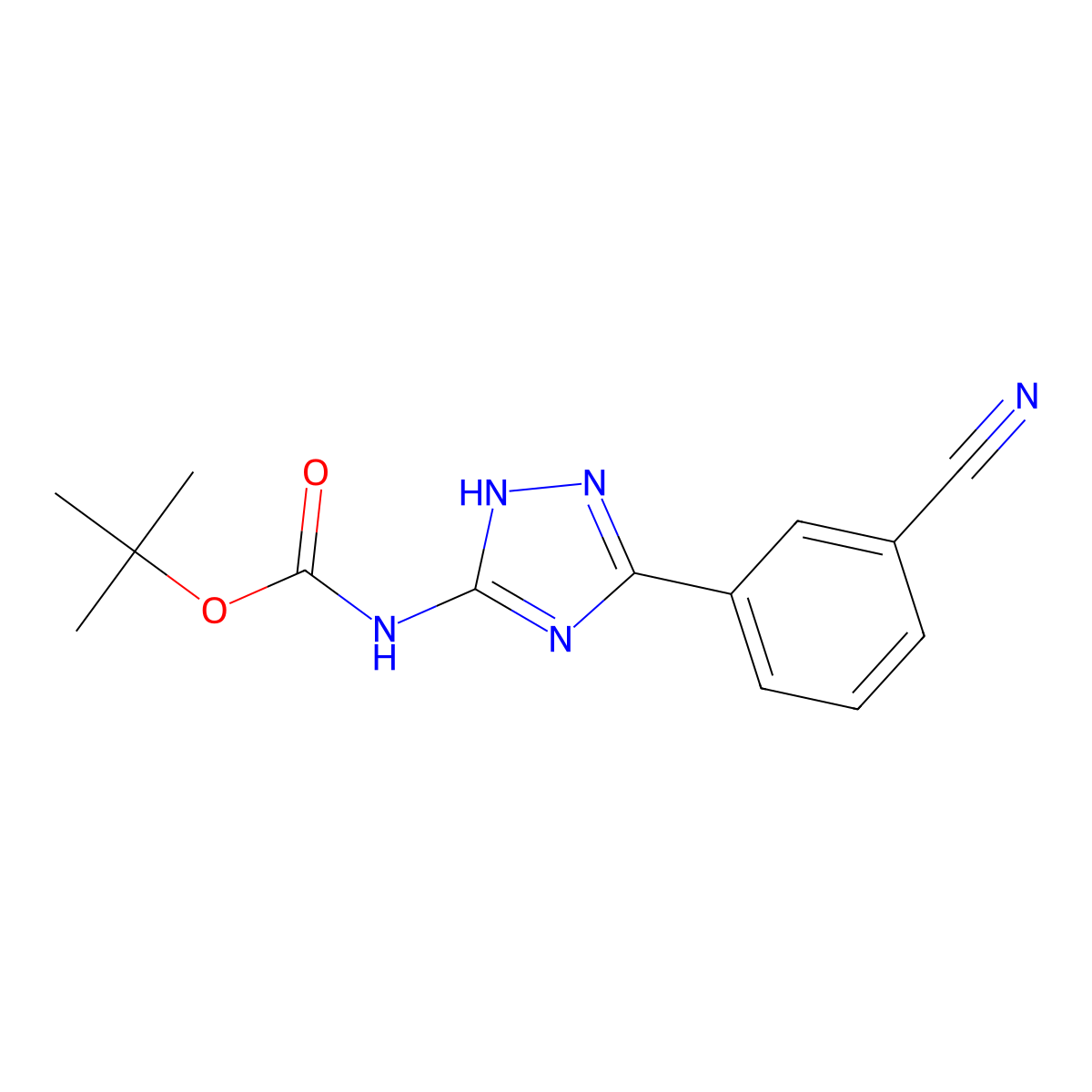 tert-butyl N-[3-(3-cyanophenyl)-1H-1,2,4-triazol-5-yl]carbamate molecular structure, CAS 2680709-95-7