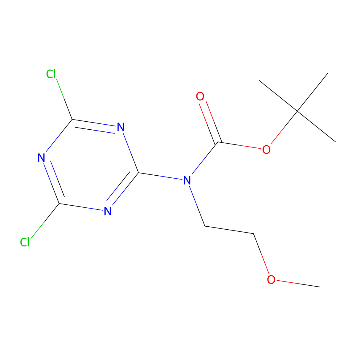 tert-butyl N-(4,6-dichloro-1,3,5-triazin-2-yl)-N-(2-methoxyethyl)carbamate molecular structure, CAS 2680710-03-4