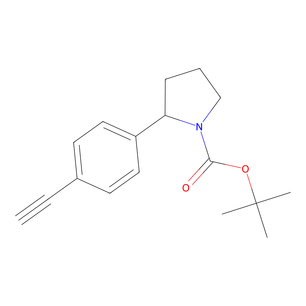 Tert-butyl 2-(4-ethynylphenyl)pyrrolidine-1-carboxylate molecular structure, CAS 2680710-04-5
