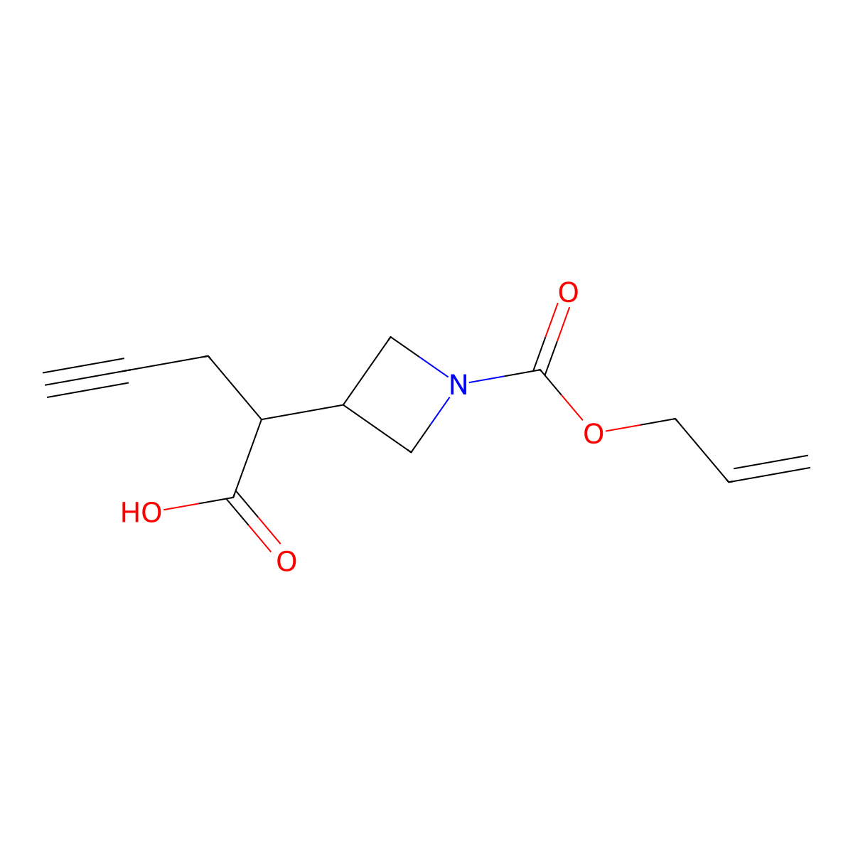 2-{1-[(Prop-2-en-1-yloxy)carbonyl]azetidin-3-yl}pent-4-ynoic acid molecular structure, CAS 2680710-14-7