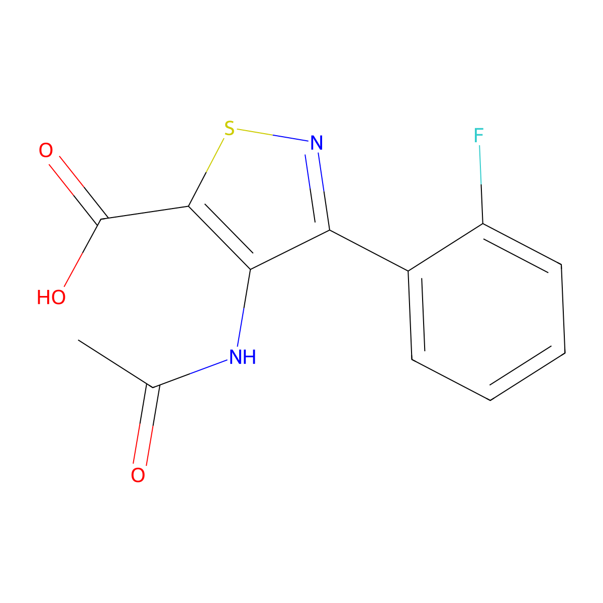 4-Acetamido-3-(2-fluorophenyl)-1,2-thiazole-5-carboxylic acid molecular structure, CAS 2680710-15-8