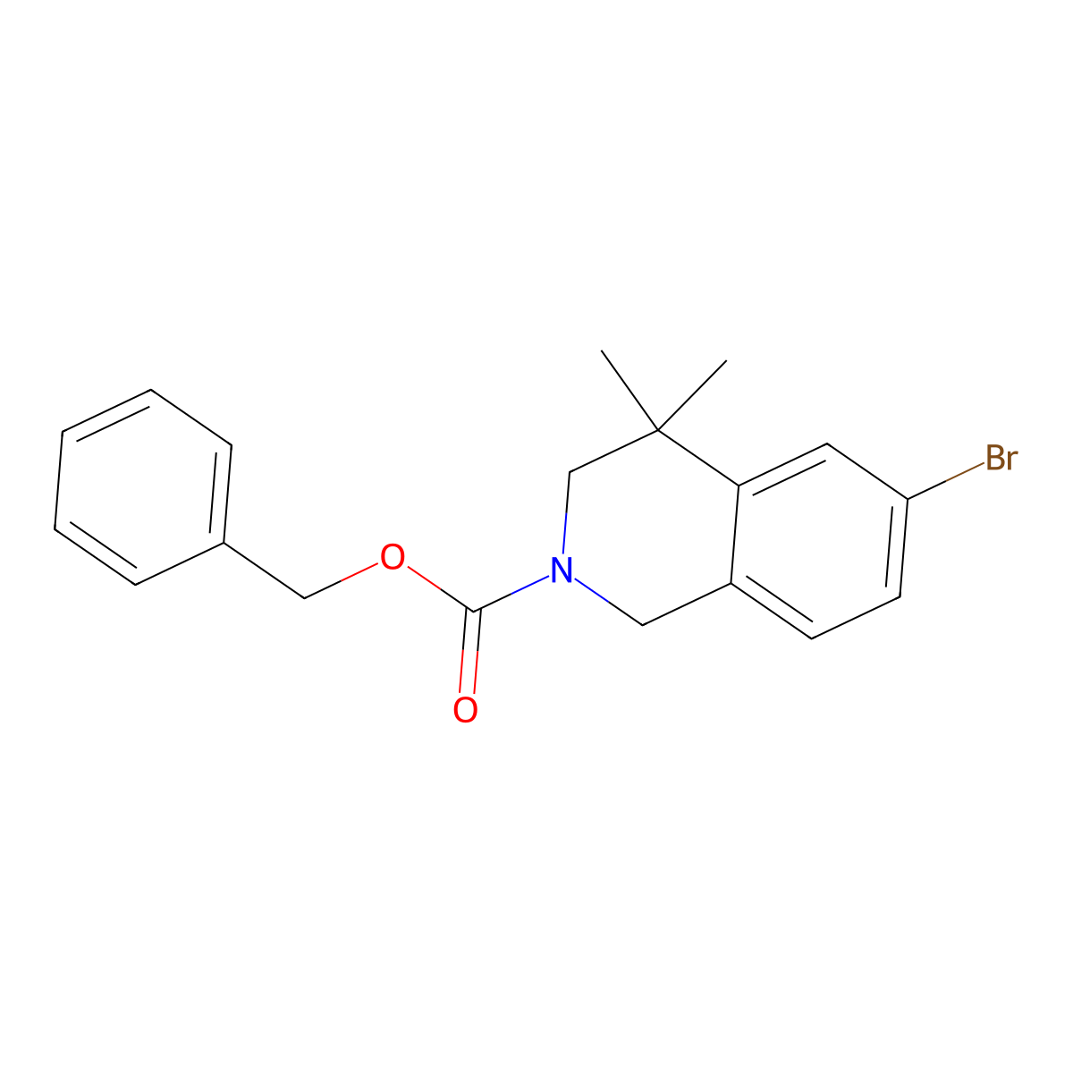 Benzyl 6-bromo-4,4-dimethyl-1,2,3,4-tetrahydroisoquinoline-2-carboxylate molecular structure, CAS 2680710-16-9