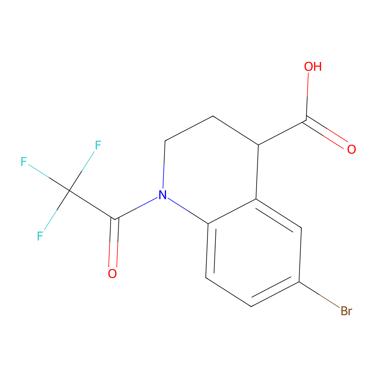 6-Bromo-1-(2,2,2-trifluoroacetyl)-1,2,3,4-tetrahydroquinoline-4-carboxylic acid molecular structure, CAS 2680710-17-0