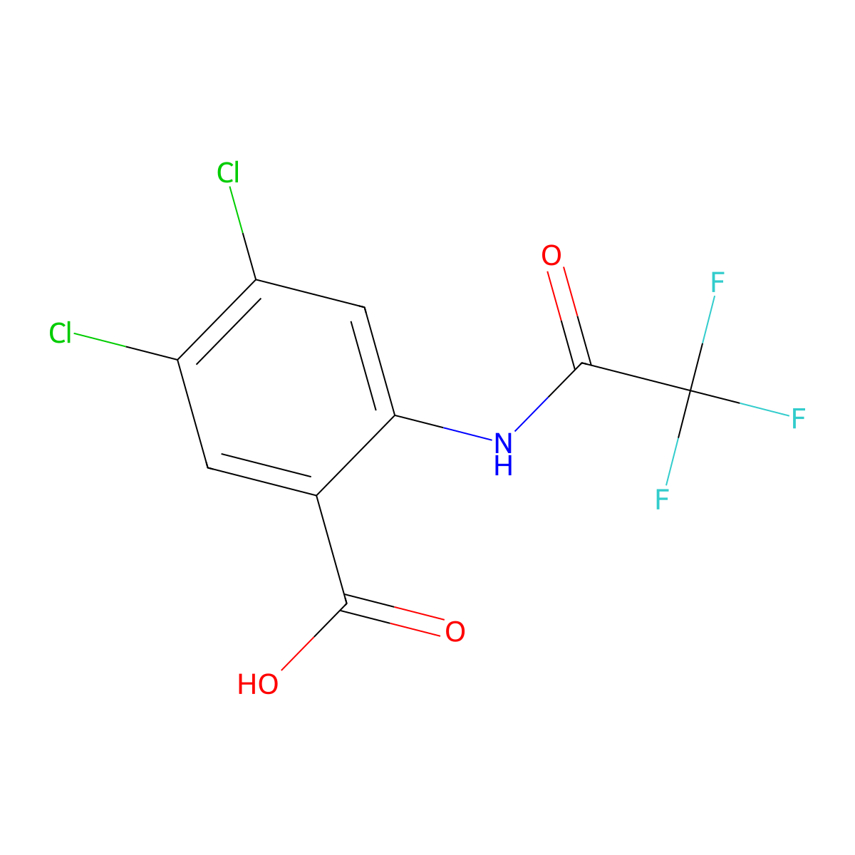 4,5-Dichloro-2-(2,2,2-trifluoroacetamido)benzoic acid molecular structure, CAS 2680710-25-0