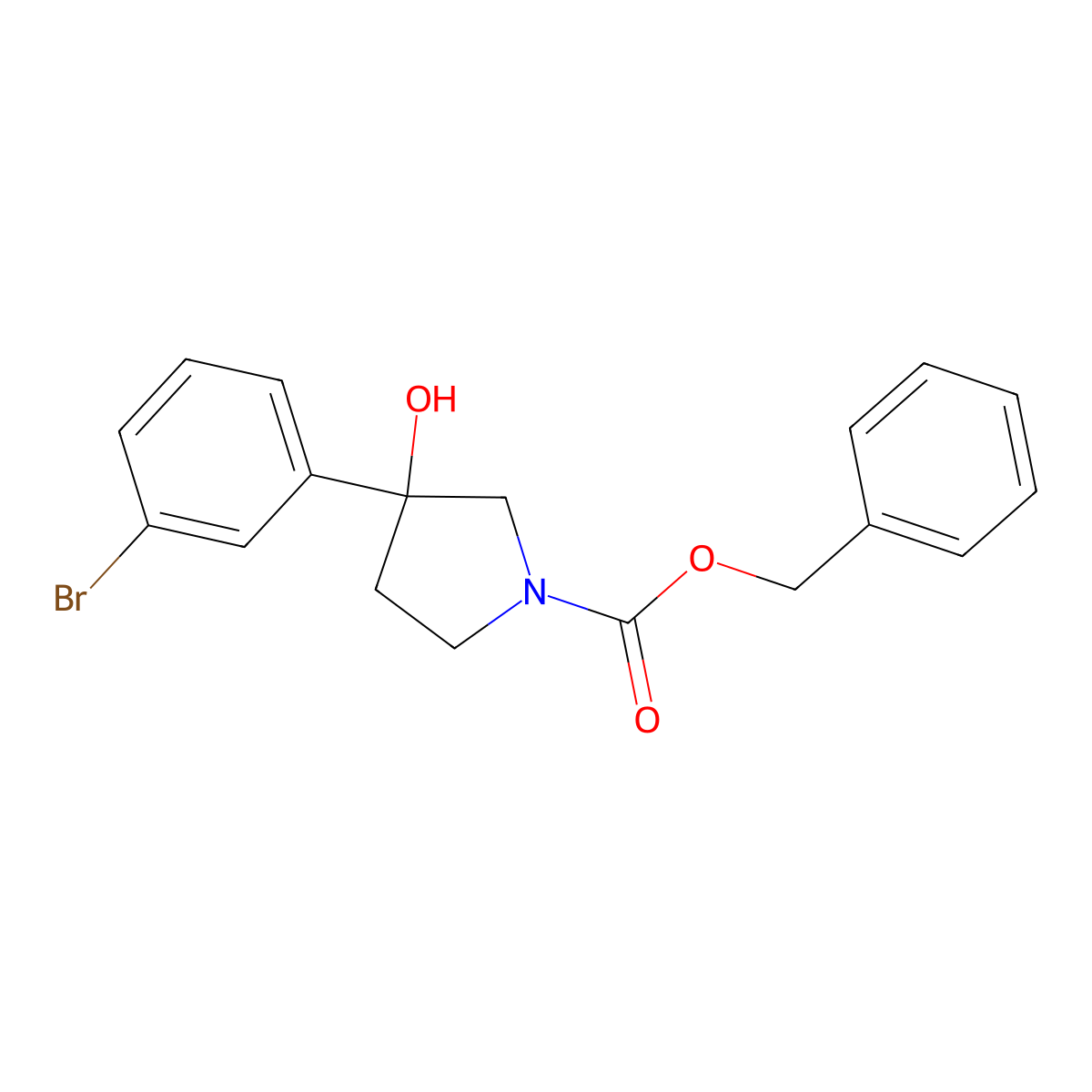 Benzyl 3-(3-bromophenyl)-3-hydroxypyrrolidine-1-carboxylate molecular structure, CAS 2680710-37-4