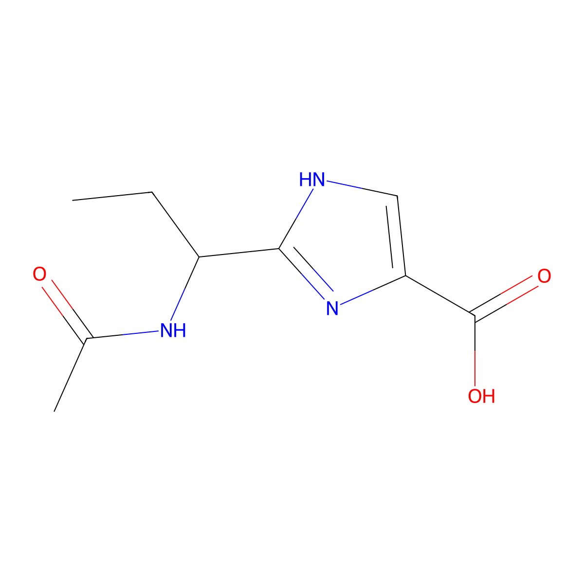 2-(1-acetamidopropyl)-1H-imidazole-4-carboxylic acid molecular structure, CAS 2680710-67-0