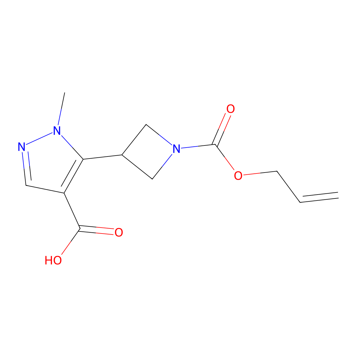 1-methyl-5-{1-[(prop-2-en-1-yloxy)carbonyl]azetidin-3-yl}-1H-pyrazole-4-carboxylic acid molecular structure, CAS 2680710-74-9