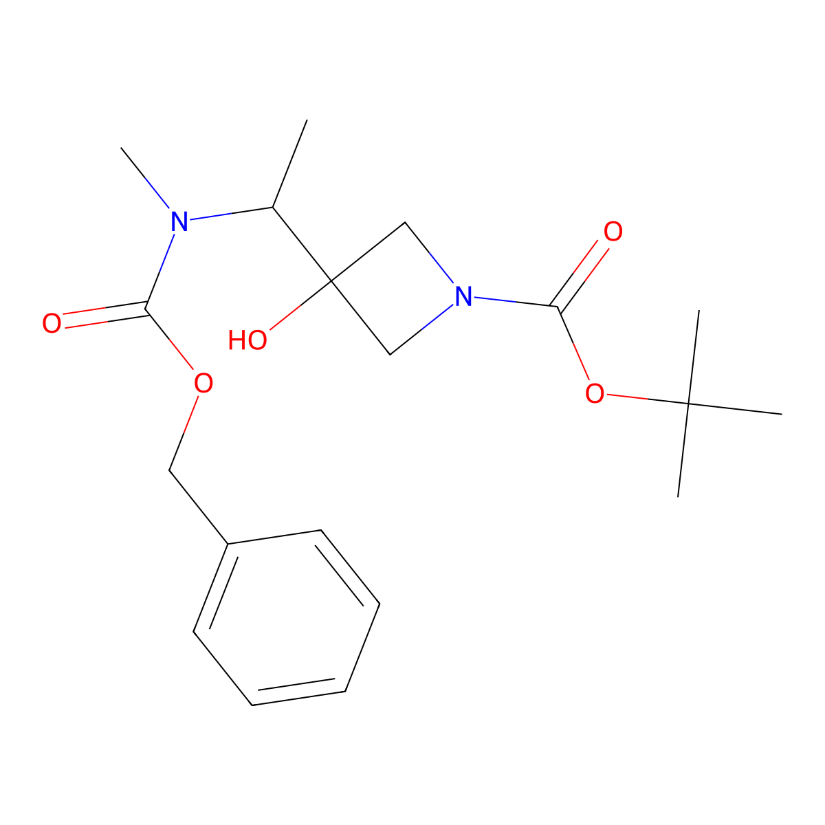 Tert-butyl 3-(1-{[(benzyloxy)carbonyl](methyl)amino}ethyl)-3-hydroxyazetidine-1-carboxylate molecular structure, CAS 2680710-85-2