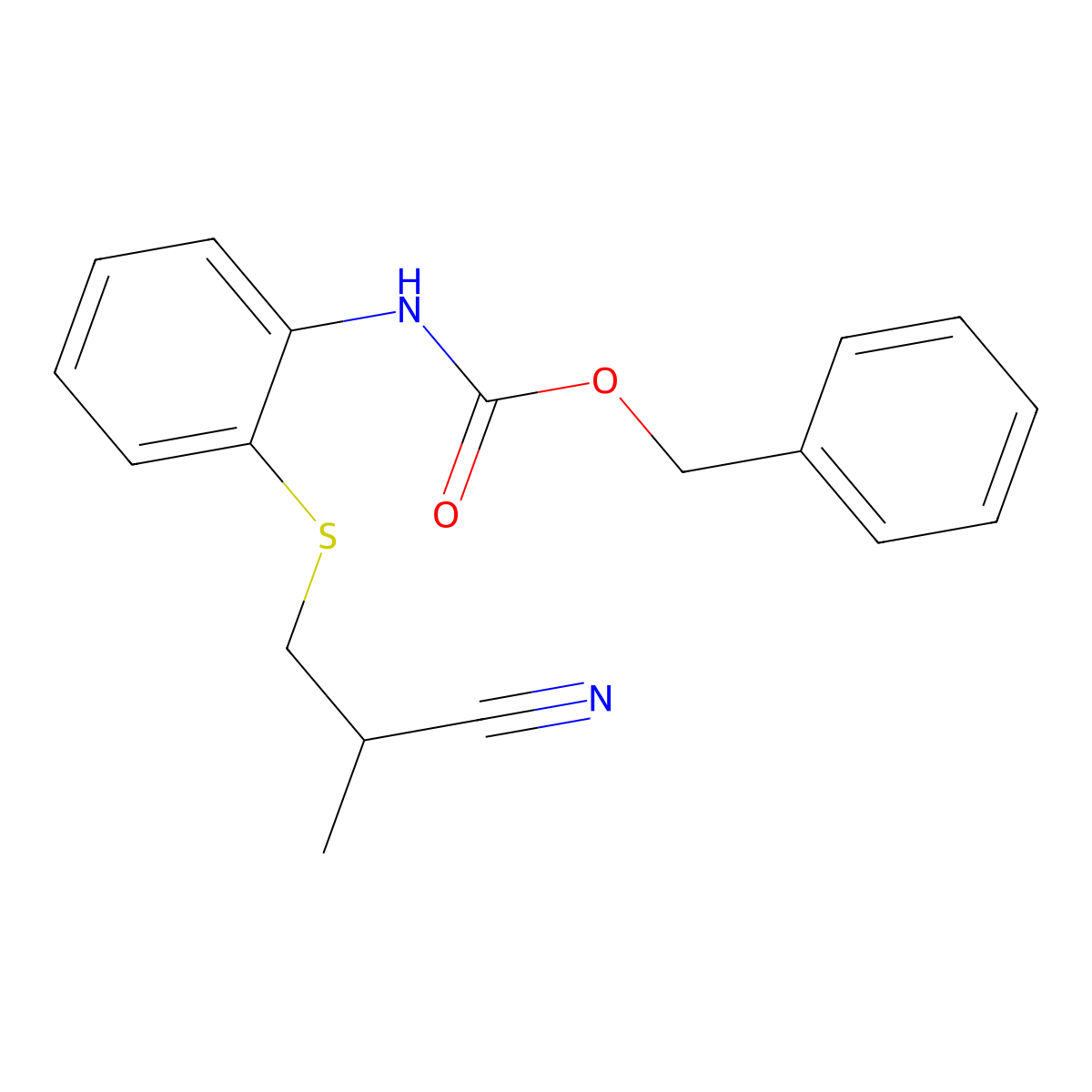 benzyl N-{2-[(2-cyano-2-methylethyl)sulfanyl]phenyl}carbamate molecular structure, CAS 2680710-90-9