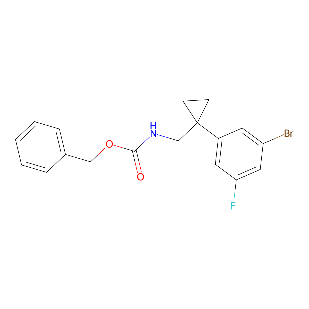 benzyl N-{[1-(3-bromo-5-fluorophenyl)cyclopropyl]methyl}carbamate molecular structure, CAS 2680710-96-5