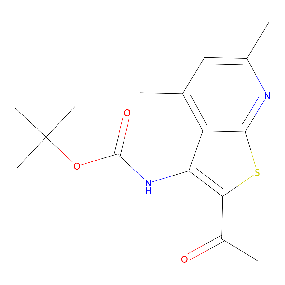 tert-butyl N-{2-acetyl-4,6-dimethylthieno[2,3-b]pyridin-3-yl}carbamate molecular structure, CAS 2680711-04-8