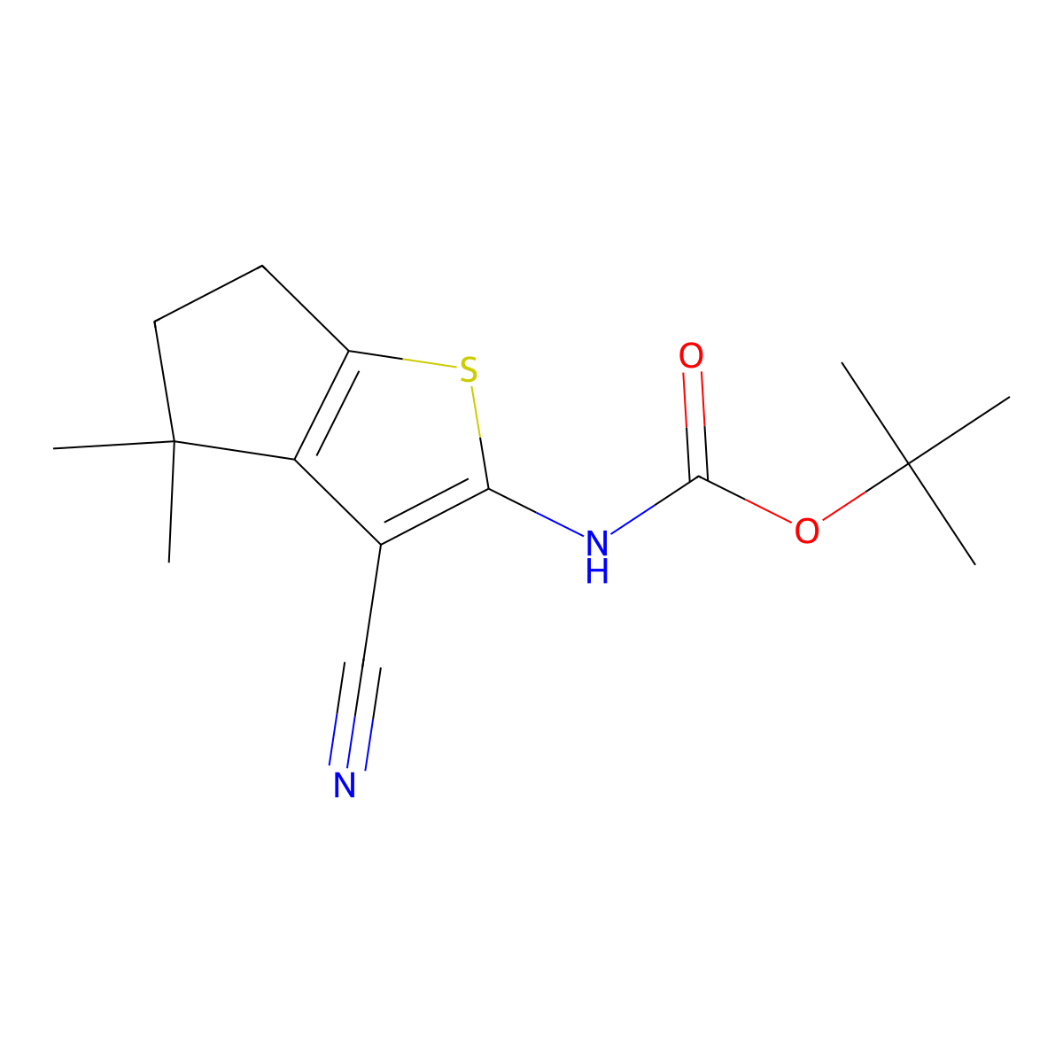 tert-butyl N-{3-cyano-4,4-dimethyl-4H,5H,6H-cyclopenta[b]thiophen-2-yl}carbamate molecular structure, CAS 2680711-09-3