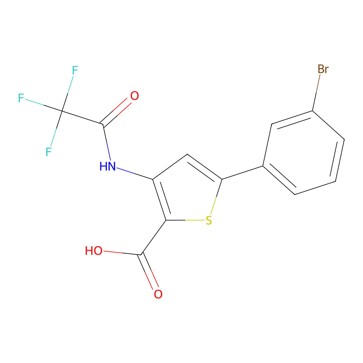 5-(3-Bromophenyl)-3-(2,2,2-trifluoroacetamido)thiophene-2-carboxylic acid molecular structure, CAS 2680711-11-7