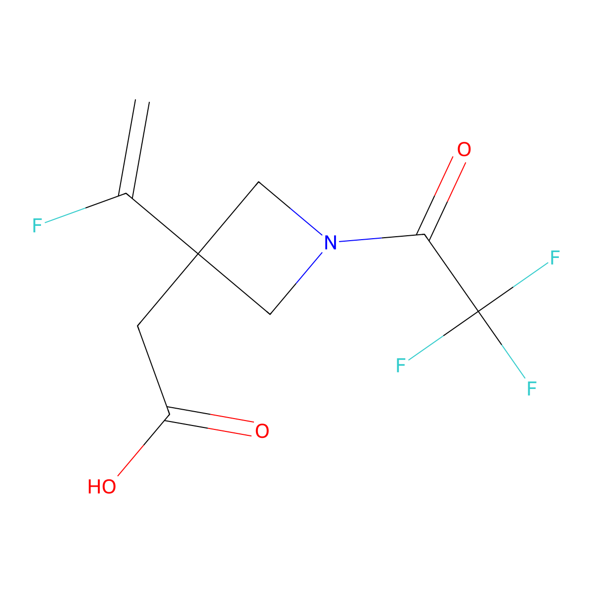 2-[3-(1-Fluoroethenyl)-1-(2,2,2-trifluoroacetyl)azetidin-3-yl]acetic acid molecular structure, CAS 2680711-28-6